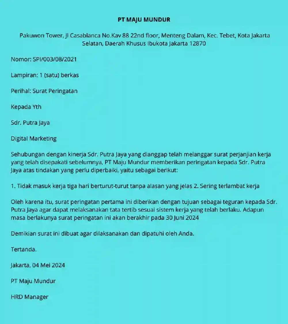 surat peringatan karyawan