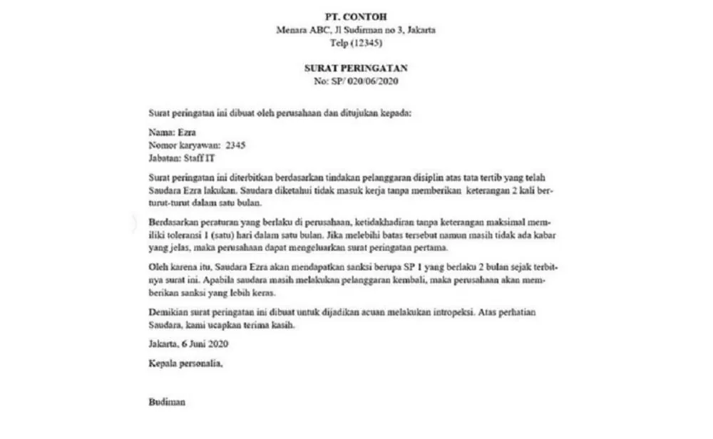 surat peringatan karyawan