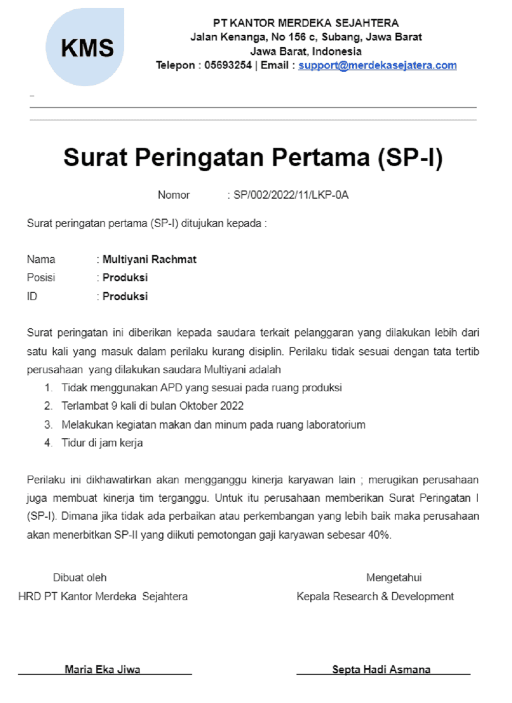 surat peringatan karyawan