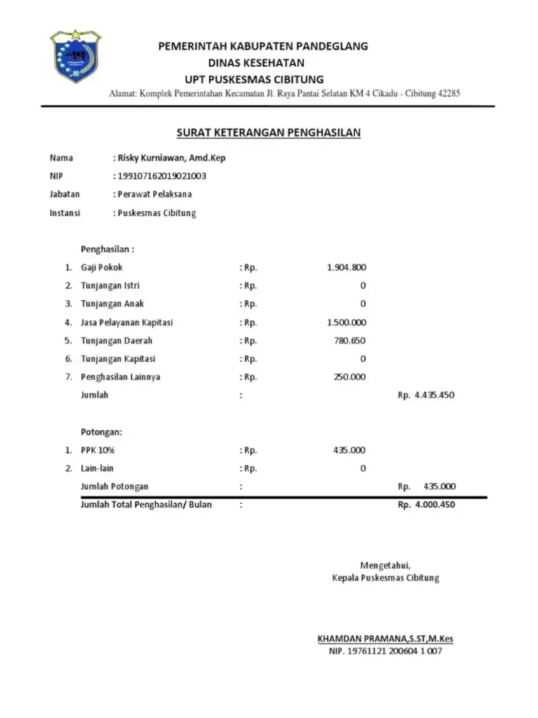 contoh surat keterangan gaji