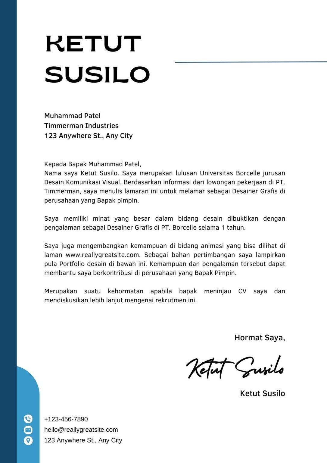 contoh cover letter yang unik