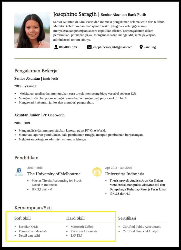 keahlian dalam CV