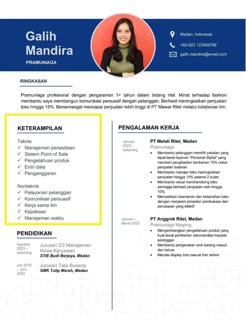 keahlian dalam CV