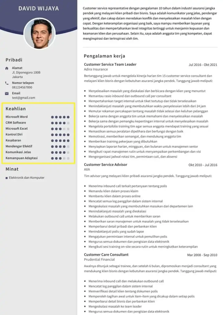 keahlian dalam CV