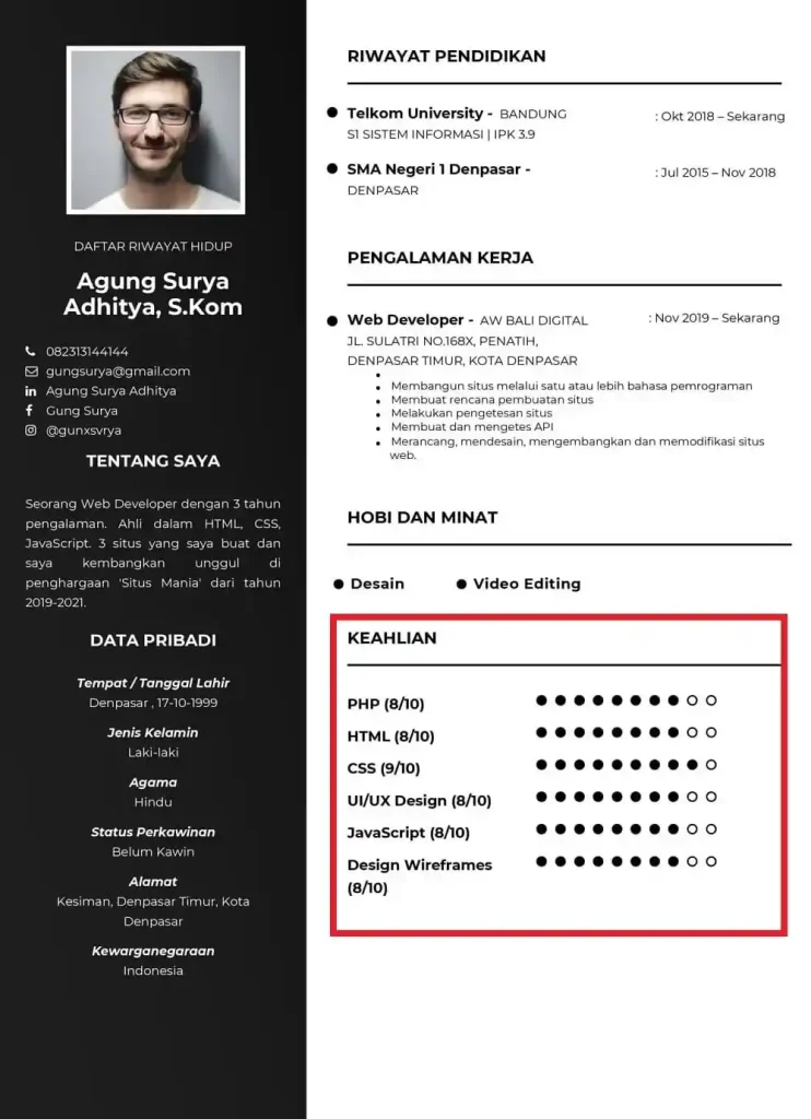 keahlian dalam CV