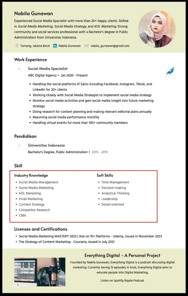 keahlian dalam CV