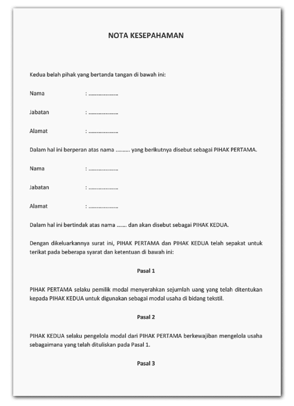 10 Contoh Mou Dan Download Template Gratisnya