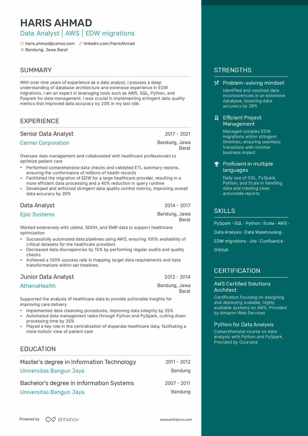 template CV gratis data anlyst