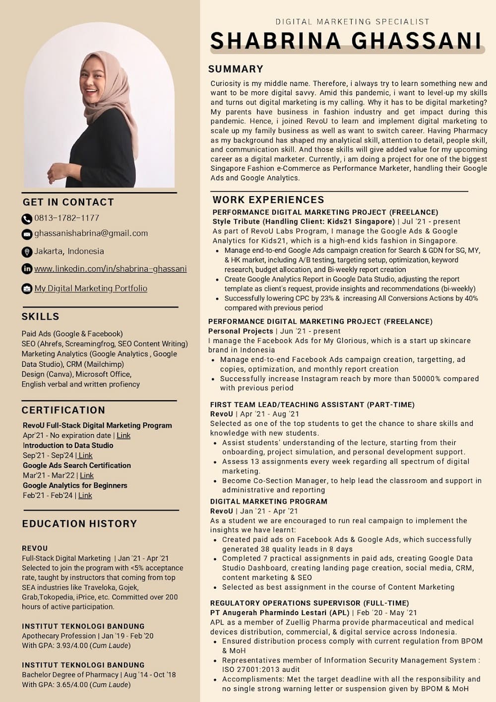 template CV gratis digital marketing