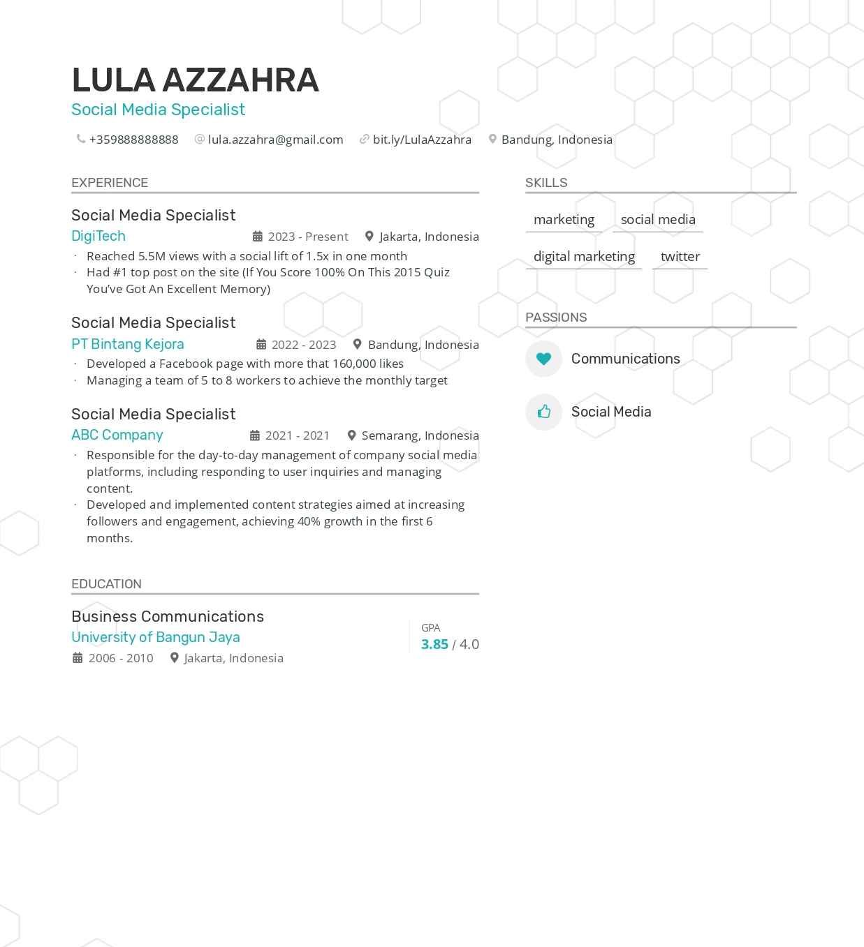 template CV gratis sosmed specialist