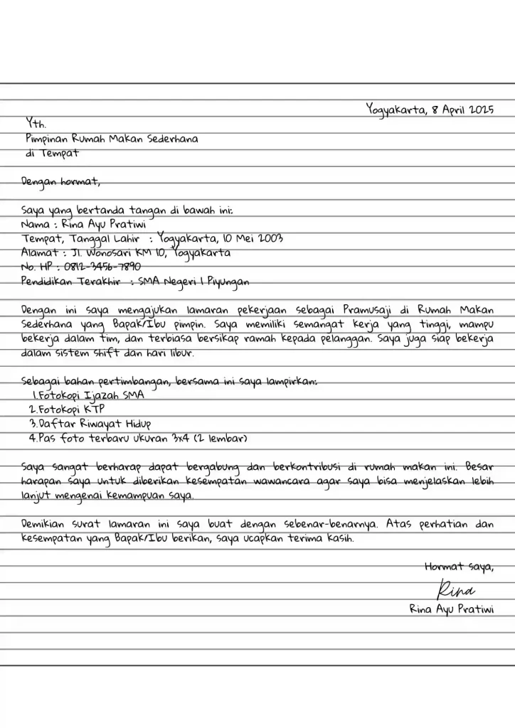 surat lamaran kerja tulis tangan