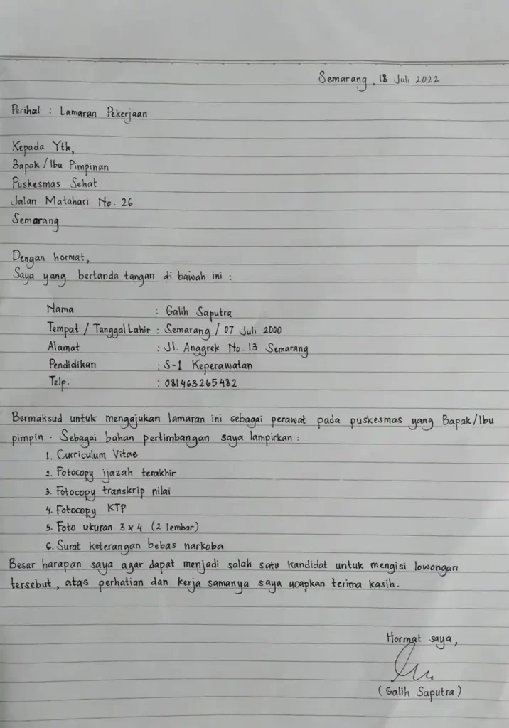 surat lamaran kerja tulis tangan