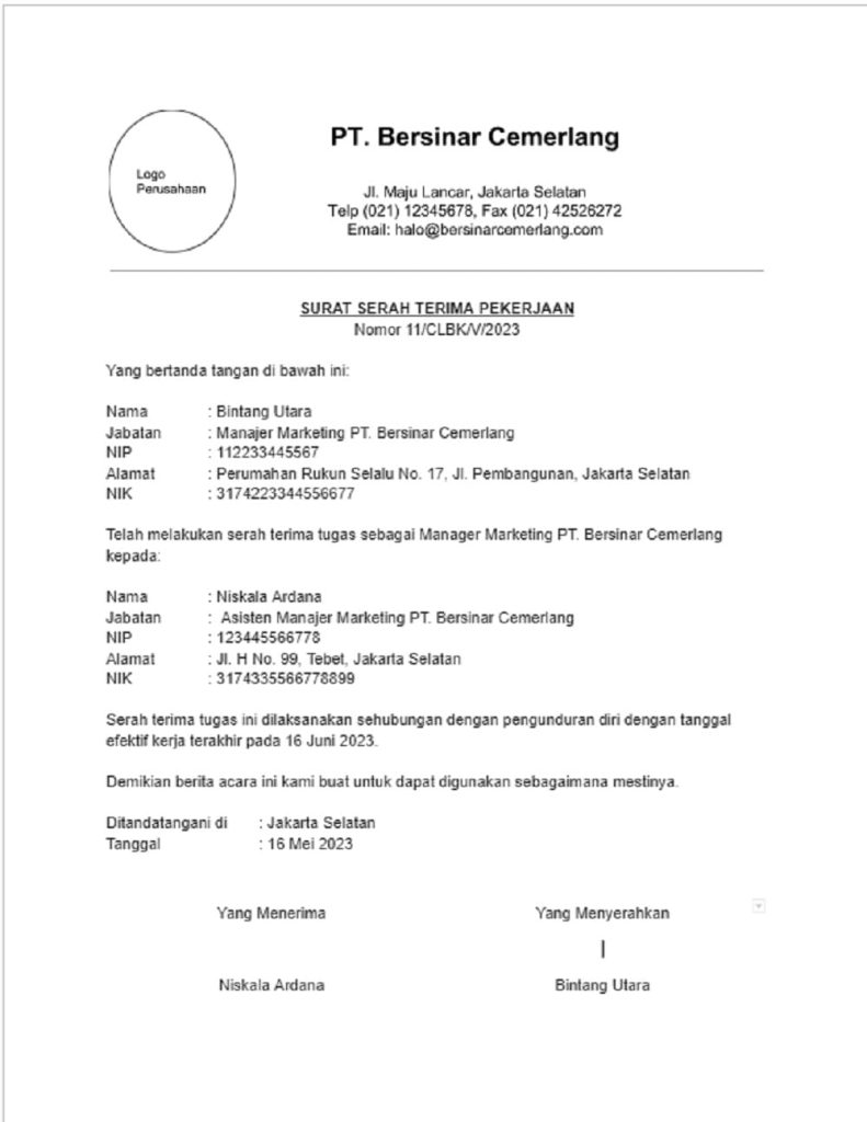 10 Contoh Handing Over Letter Dan Cara Membuatnya