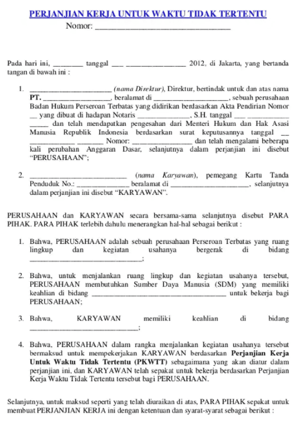 surat perjanjian kerja