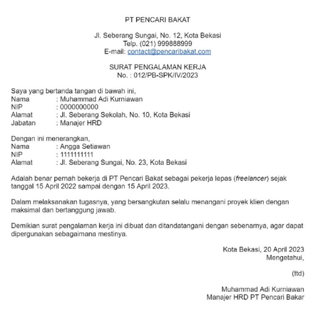 surat pengalaman kerja