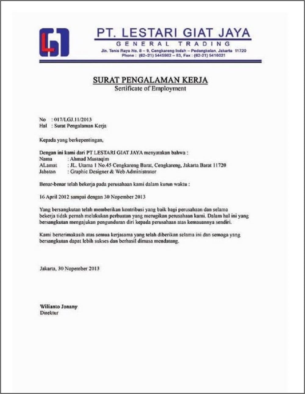 surat pengalaman kerja