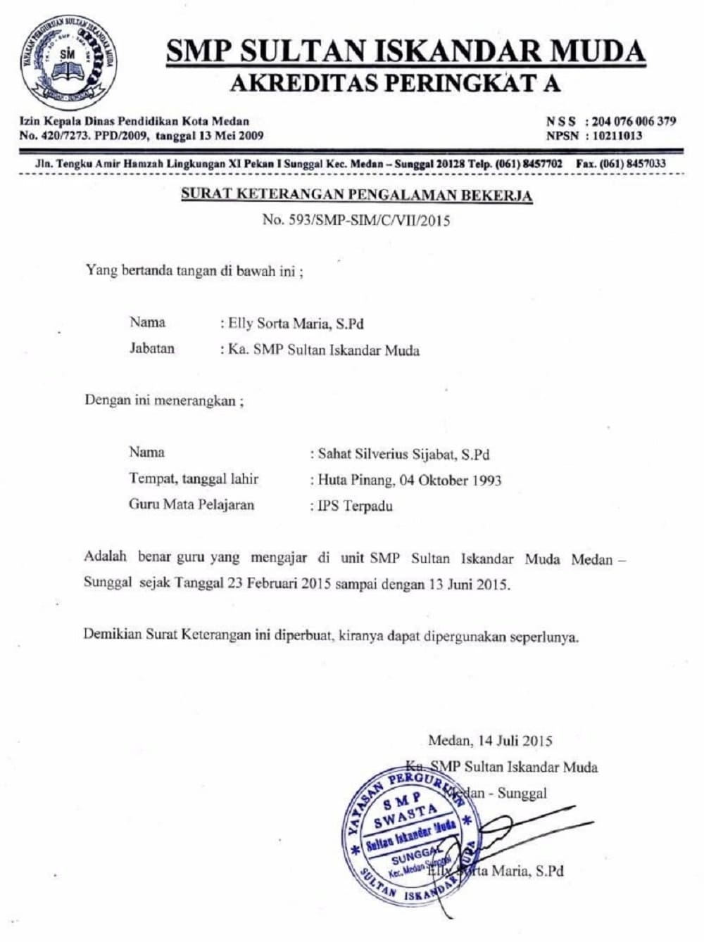 surat pengalaman kerja