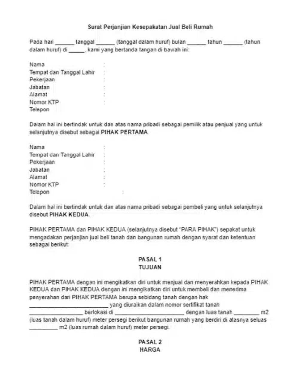 surat perjanjian kesepakatan