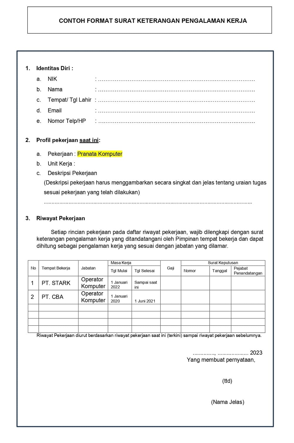 surat pengalaman kerja