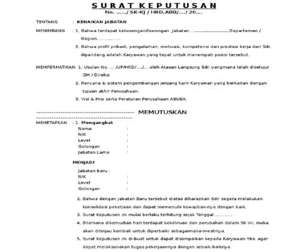 Contoh Surat Promosi Jabatan