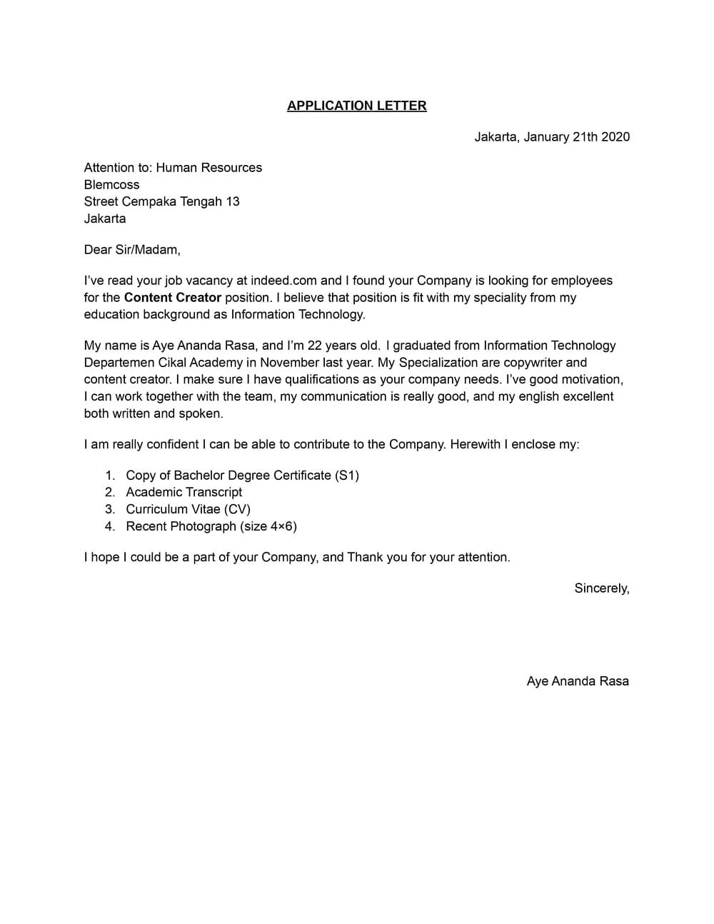 Application Letter