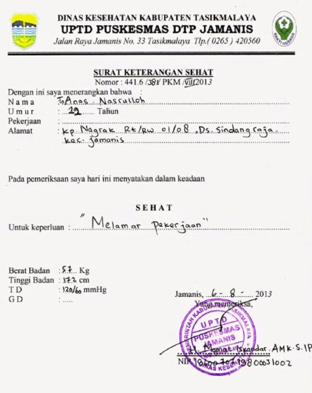 surat keterangan sehat