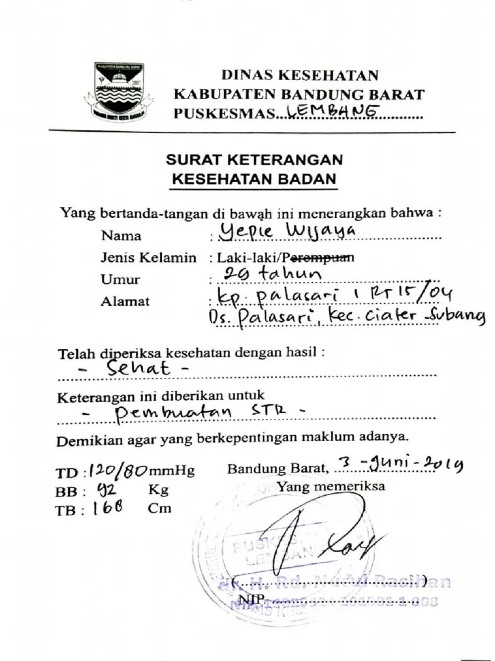 surat keterangan sehat