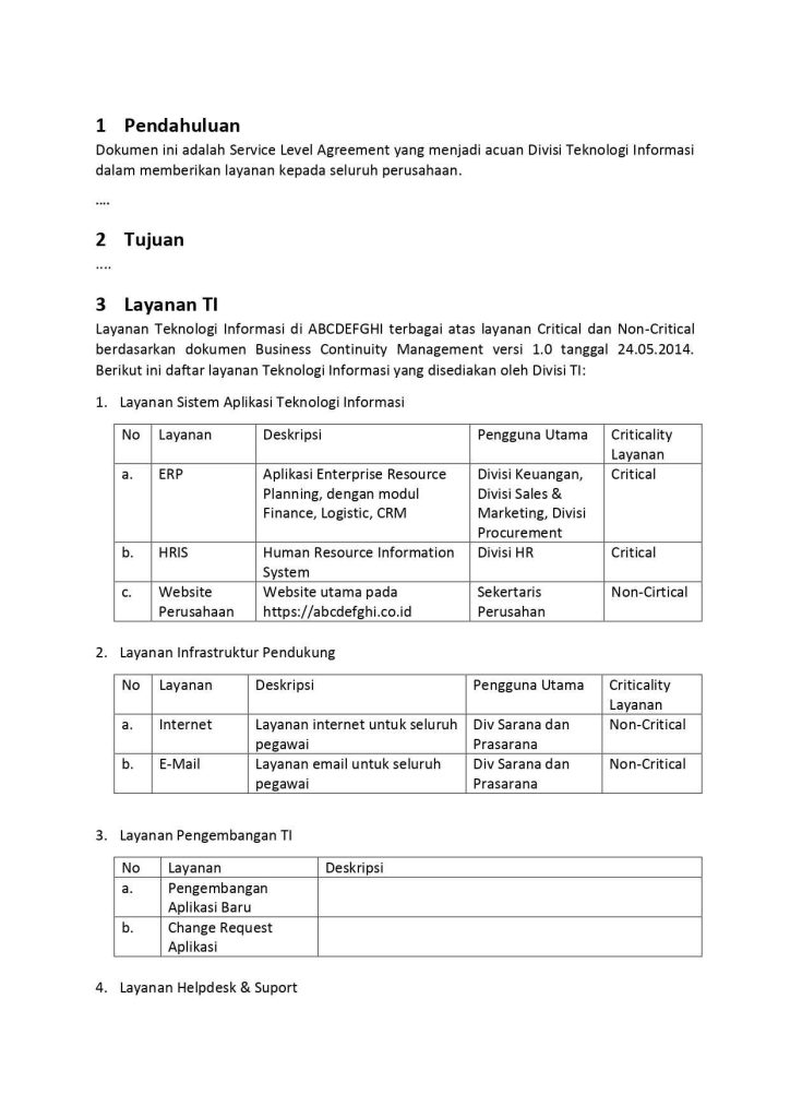 contoh service level agreement 1
