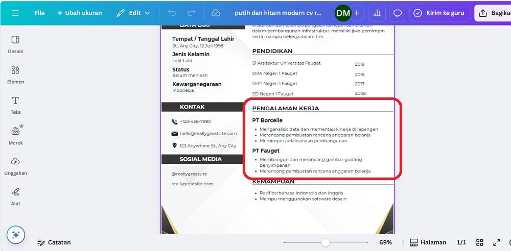 membuat CV di Canva
