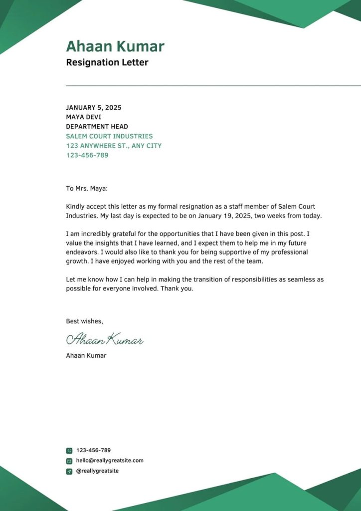 Contoh Surat Resign Bahasa Inggris