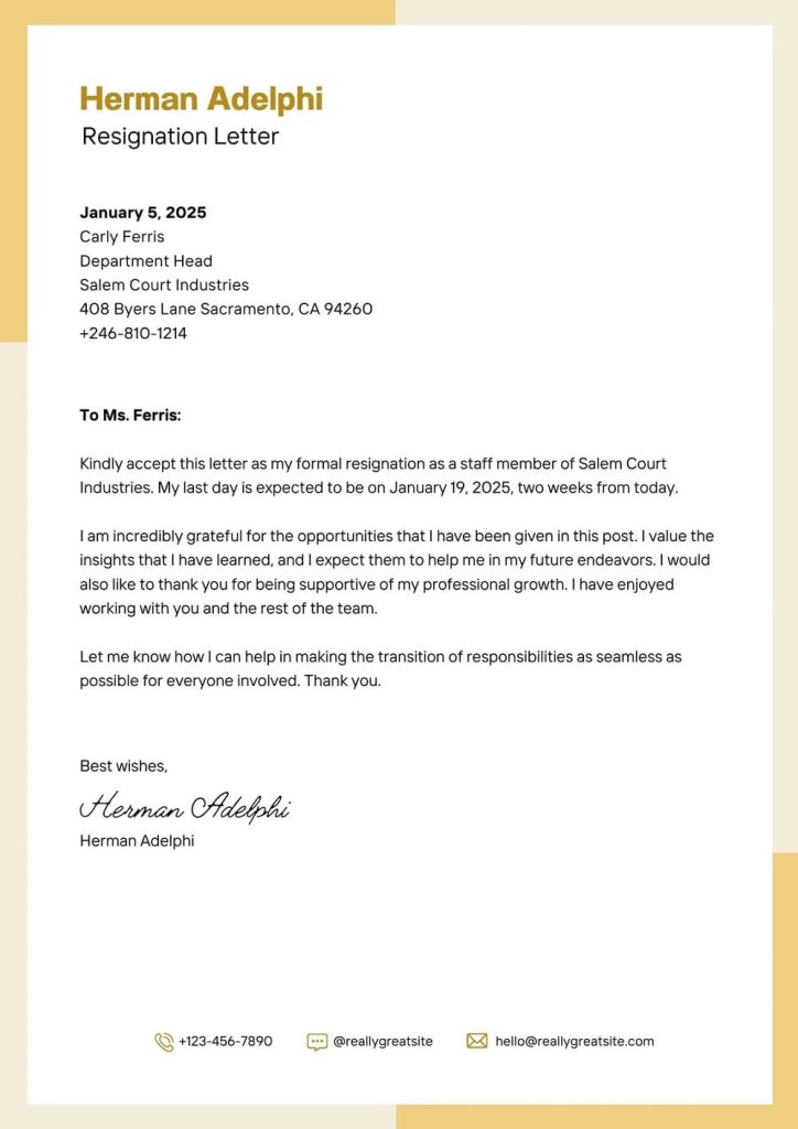 Contoh Surat Resign Bahasa Inggris
