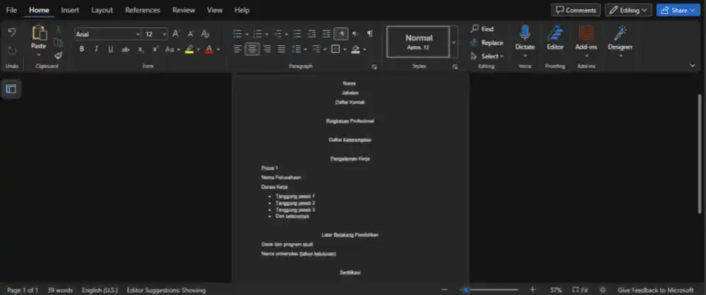 cara membuat CV di word