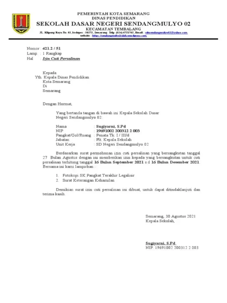 contoh surat cuti melahirkan