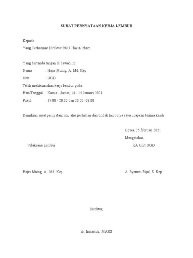 surat keterangan lembur