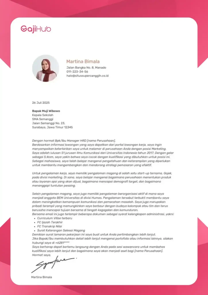 contoh cover letter