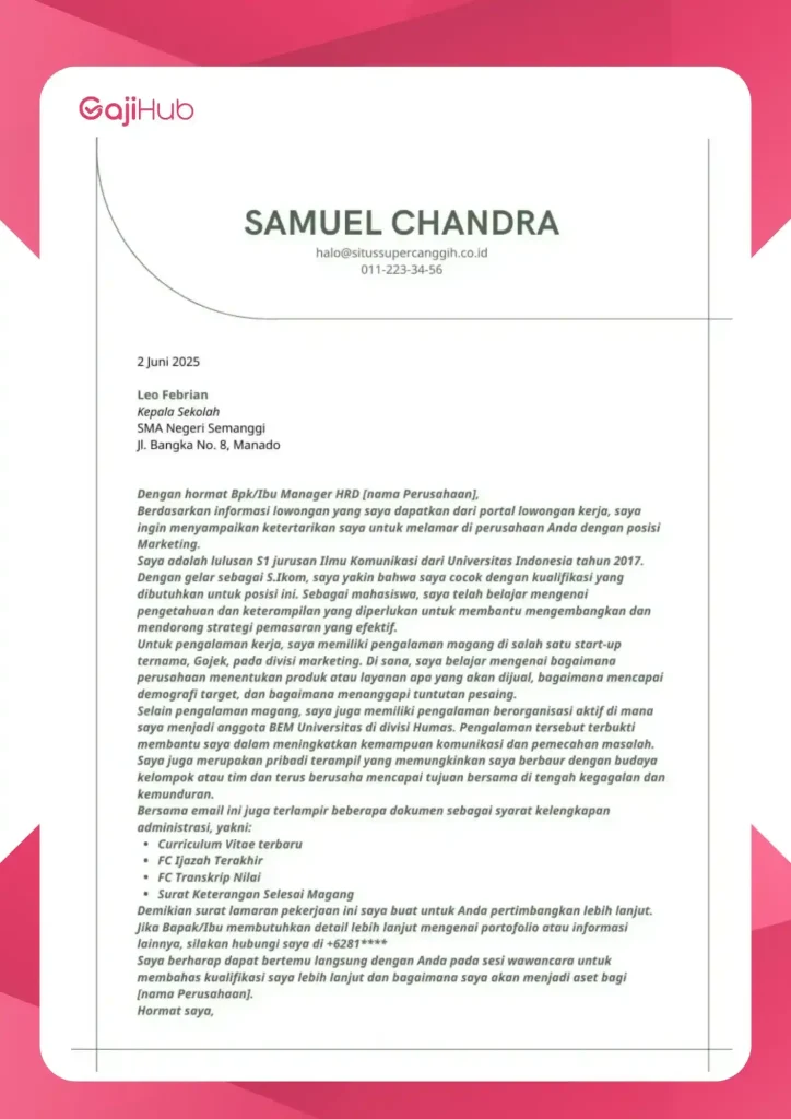 contoh cover letter