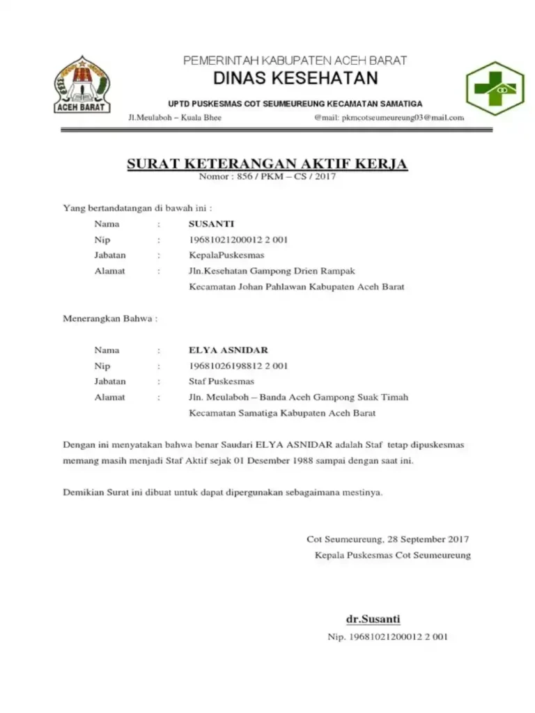 surat keterangan aktif bekerja
