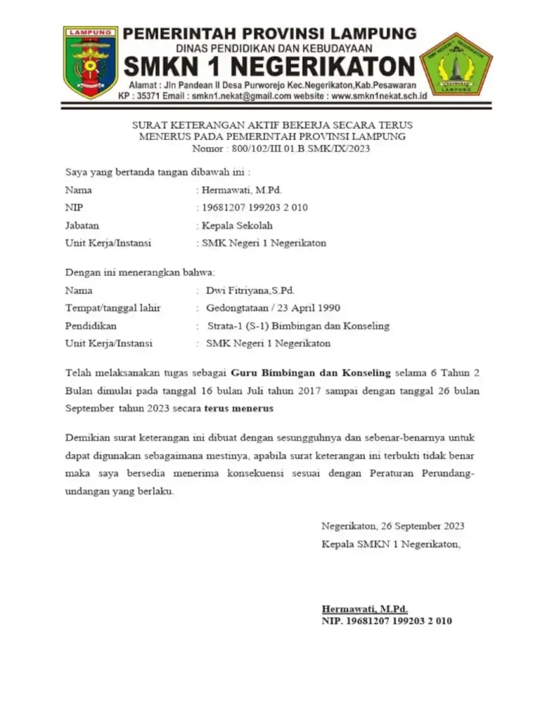 surat keterangan aktif bekerja