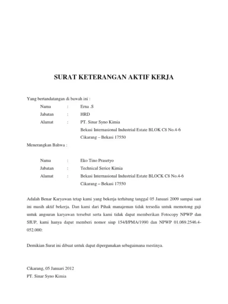 surat keterangan aktif bekerja
