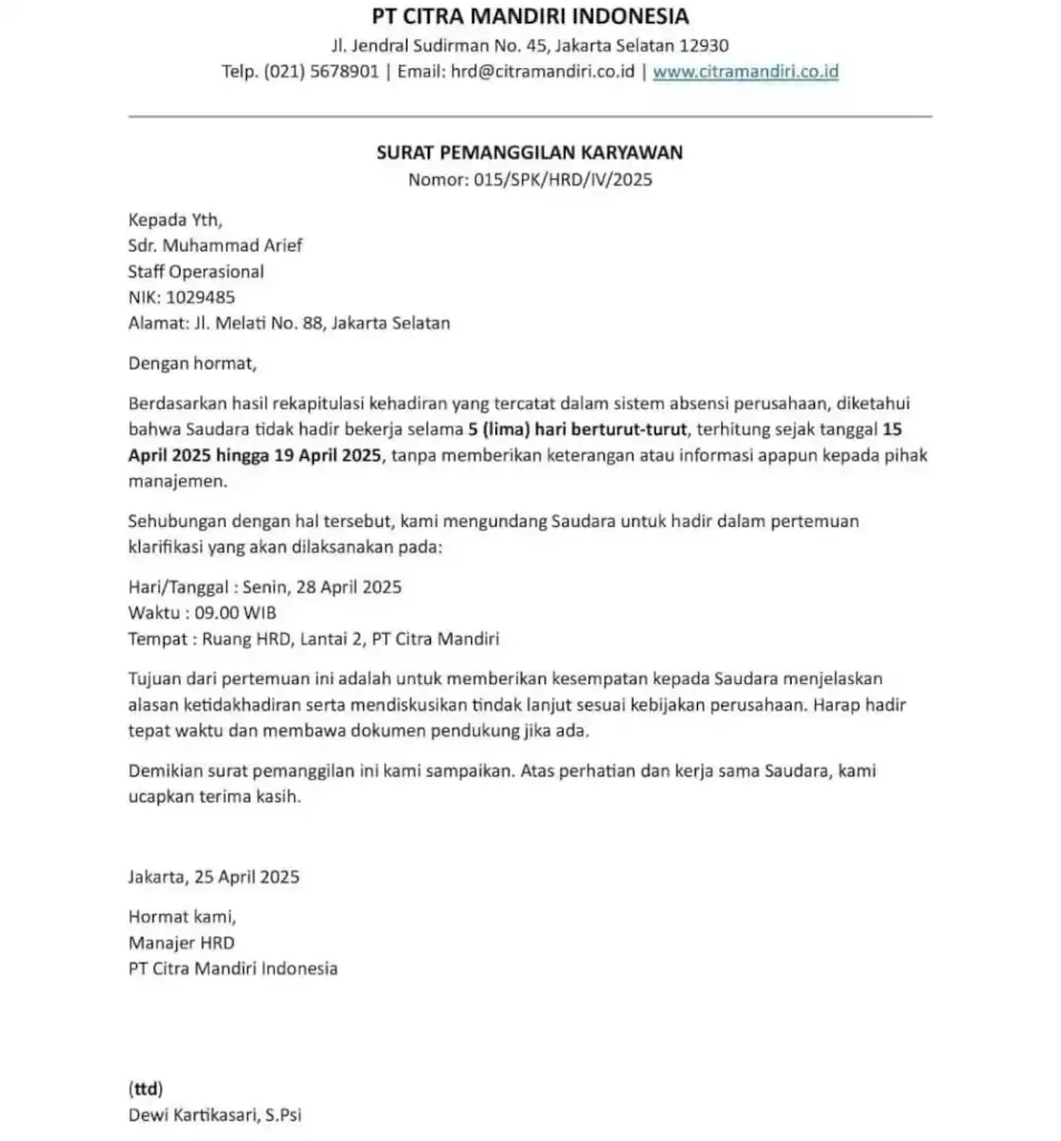 surat panggilan internal