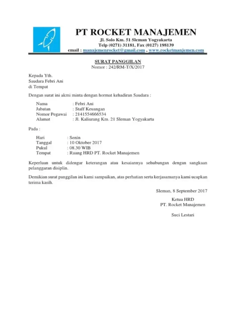 surat panggilan internal