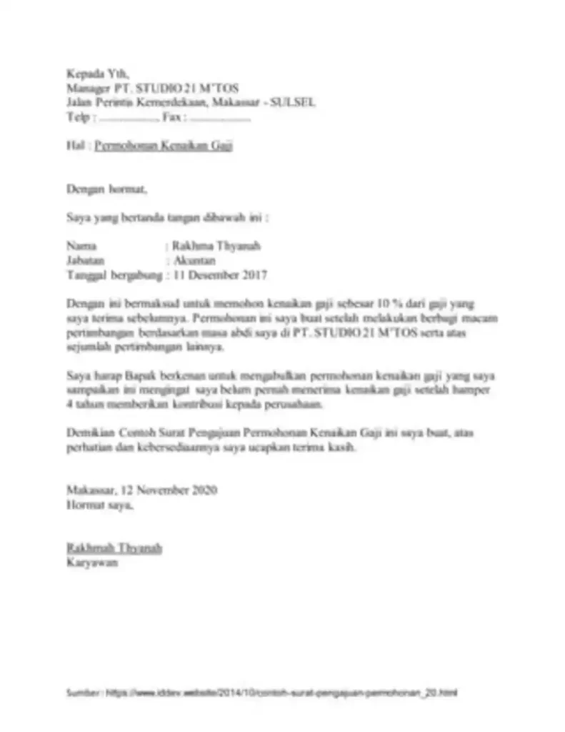 contoh surat kenaikan gaji