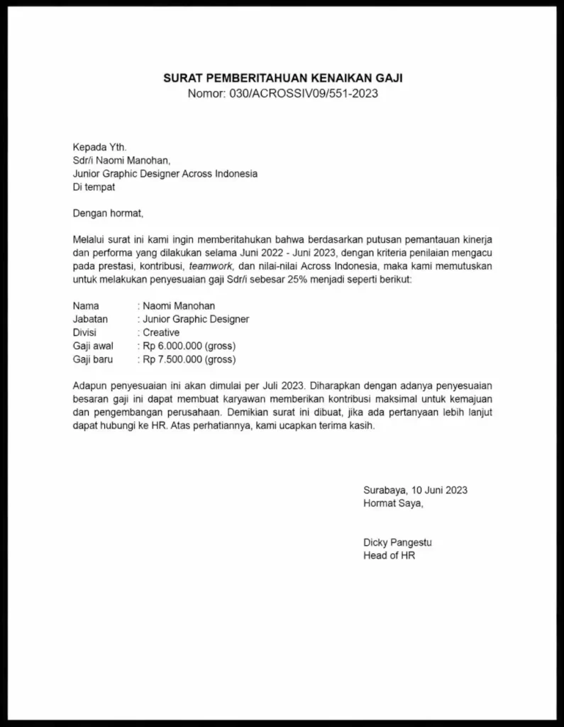 contoh surat kenaikan gaji