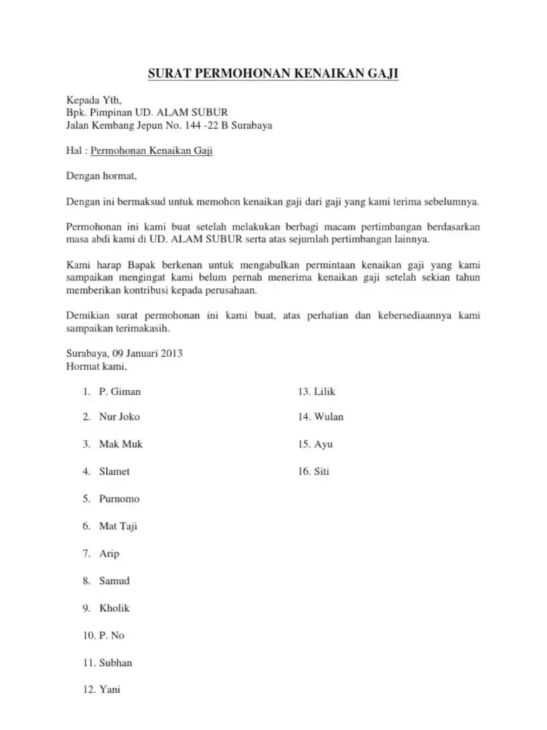 contoh surat kenaikan gaji