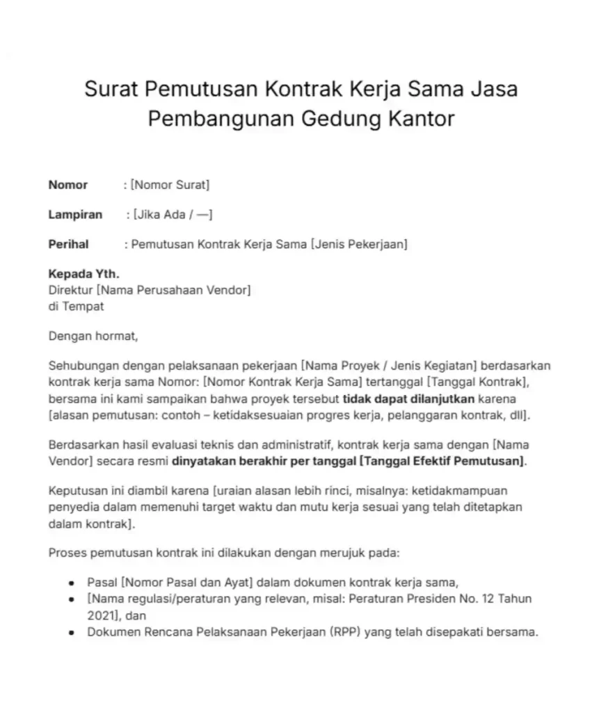 contoh surat habis masa kontrak kerja