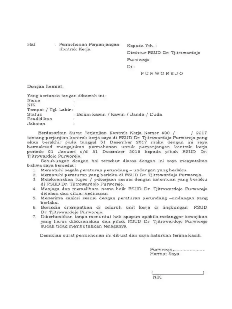 contoh surat habis masa kontrak kerja