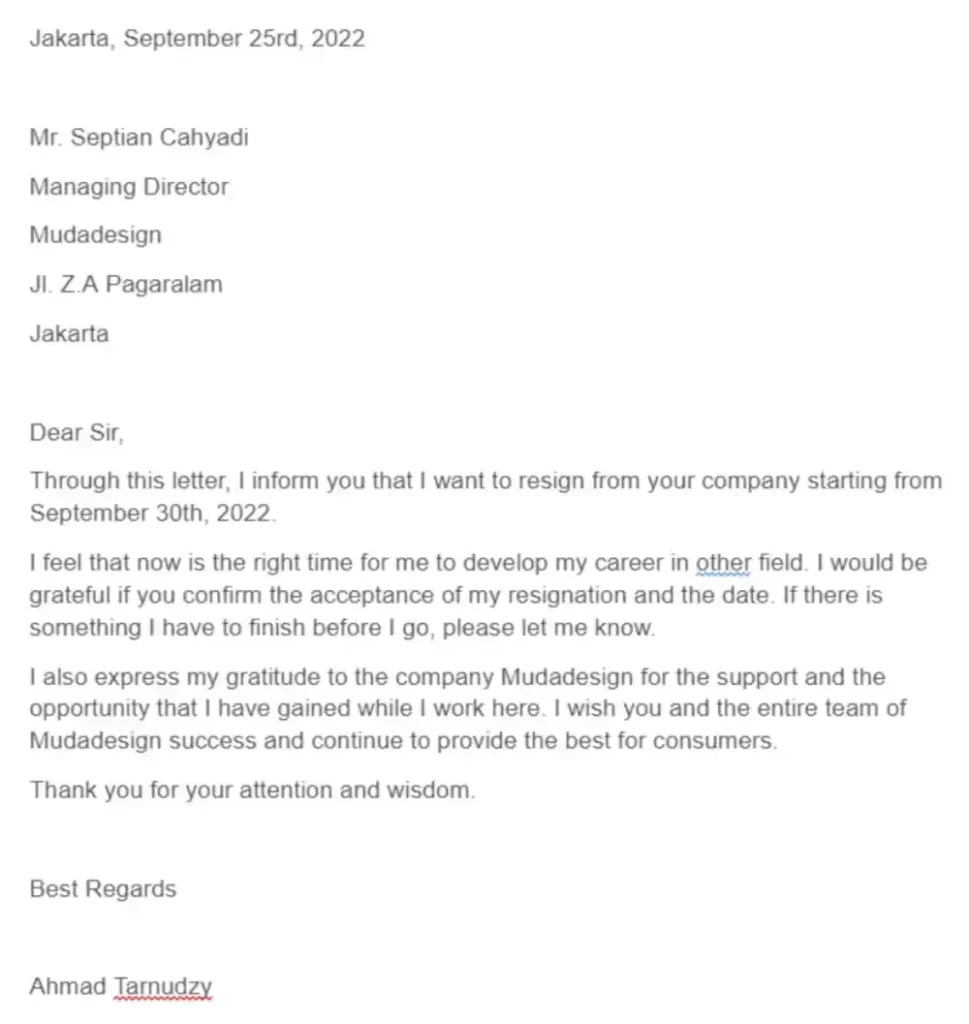 contoh surat pengunduran diri karyawan