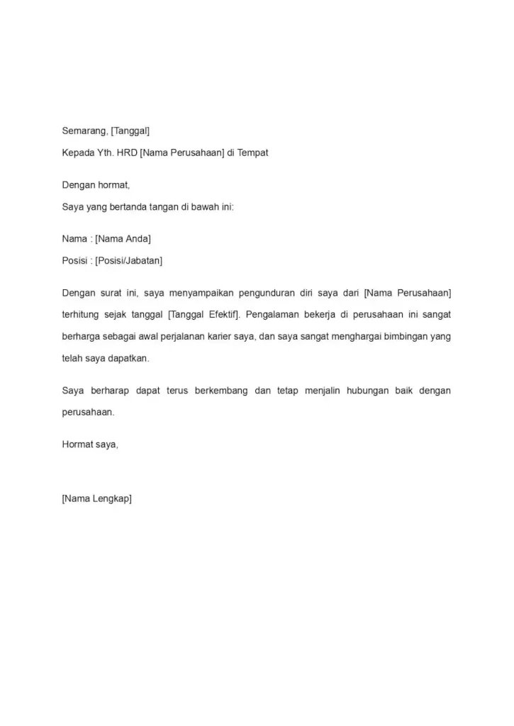 contoh surat pengunduran diri karyawan