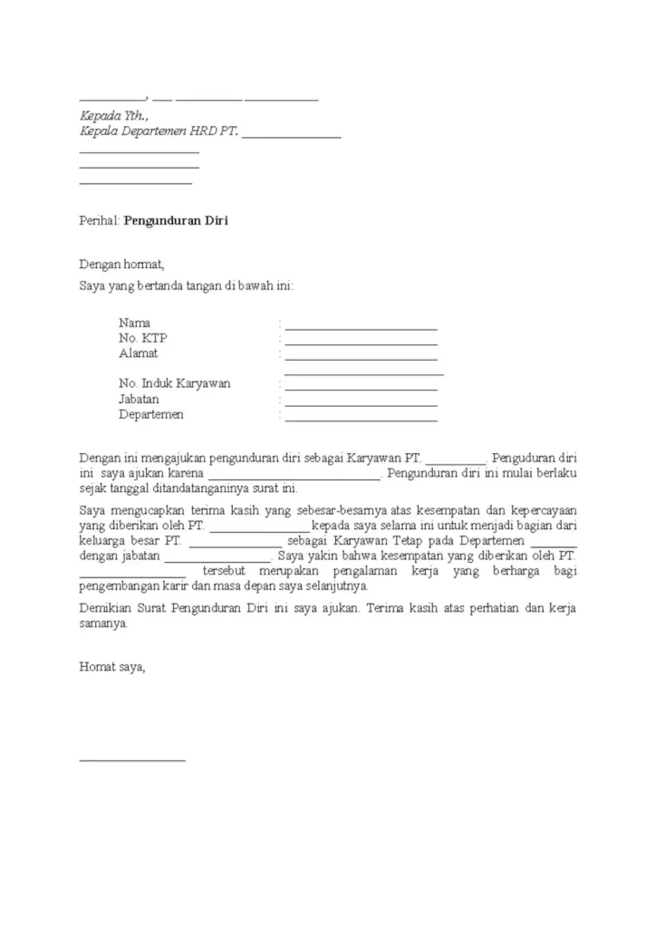 contoh surat pengunduran diri karyawan
