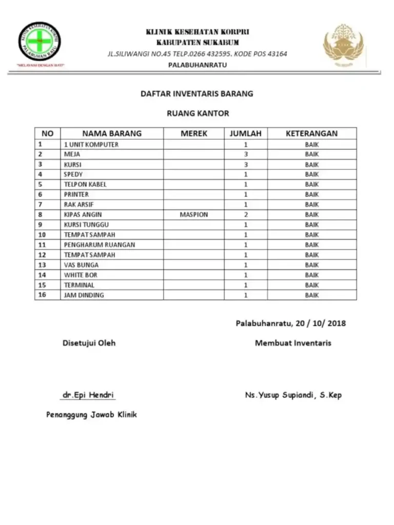 contoh inventaris kantor